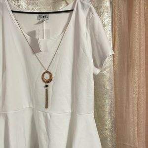 Urban rose white shirt with peplum and necklace detail